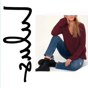 Lulus Knit Sweater V-Neck Burgundy Size Medium